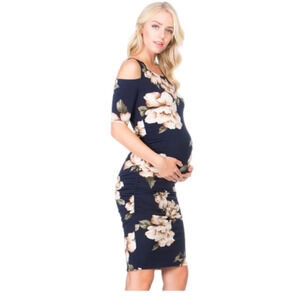 MY Bump Addison Maternity Navy Floral Cold Shoulder Fall Bodycon Dress size XL